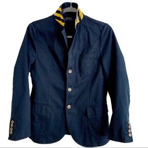 POLO Ralph Lauren School Boy Rugby Preppy jacket blazer navy stripe silky collar